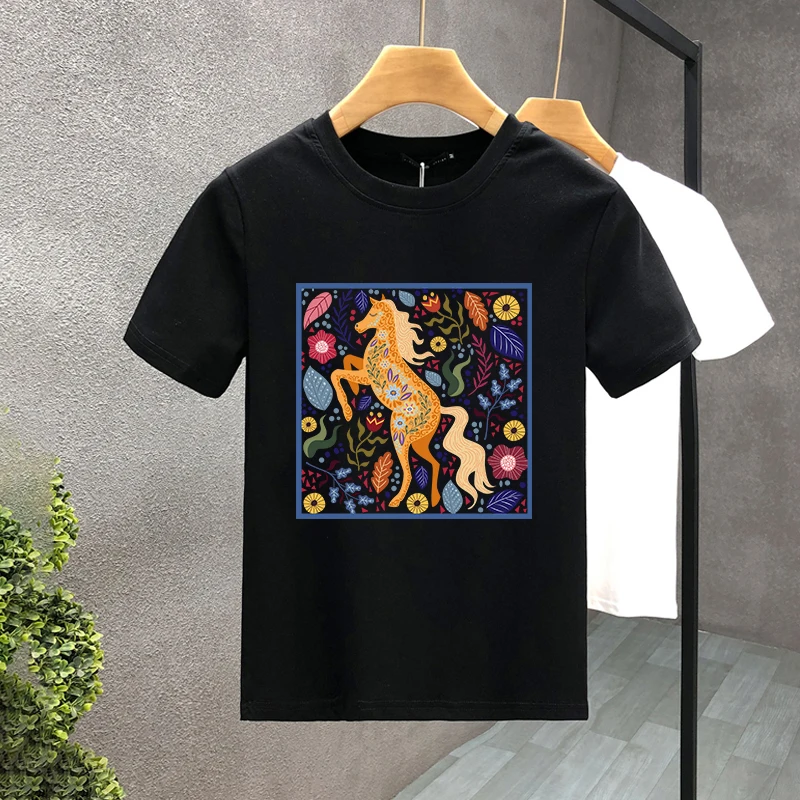 

Horses and Flowers Print T Shirts For Man Funny Creative Aesthetic Tops Hip-hop Fashion Hipster Streetwear Summer Short Sleeves
