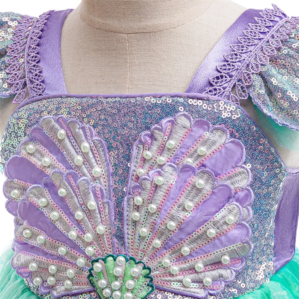 Детское платье Русалочки Ариэль сияющее с блестками и бисером для девочек