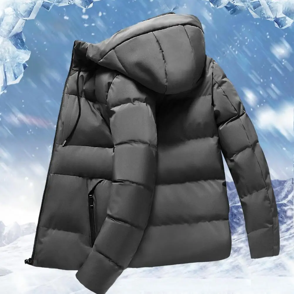 

Stylish Hooded Windbreaker Male Men Windbreaker Solid Color Windproof Drawstring Jacket Keep Warm