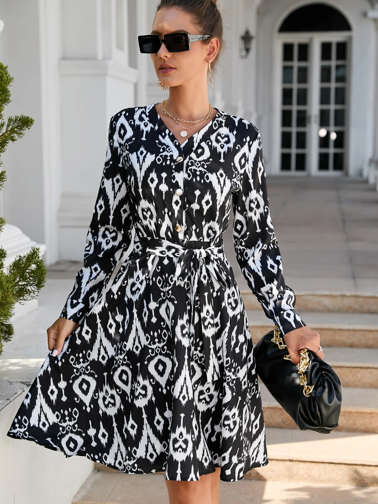 

Винтажное весенне-летнее сексуальное длинное платье с принтом и длинным рукавом, модное элегантное платье с V-образным вырезом и цветочным ...