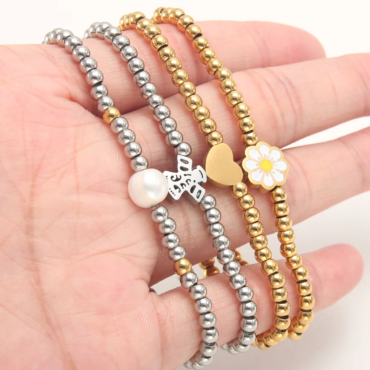 Браслеты ручной работы MHS.SUN из нержавеющей стали с бусинами эластичные браслеты