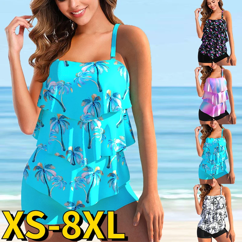 Summer Women Tankini Sexy Monokini Beachwear 3D Print Swimming Trunks High Waist Two-piece Set Fashion Swimsuit Loose Swimwear