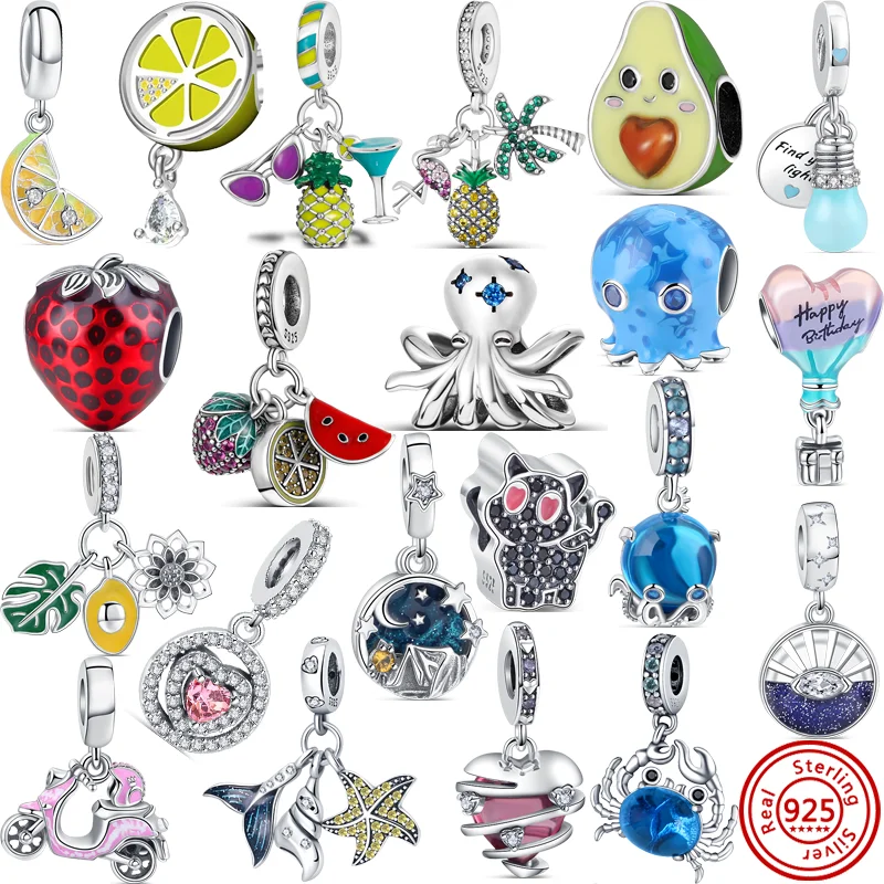 

925 серебряные бусины для кемпинга в виде ночного неба, планшетов-осьминогов, планшетов, подходят для оригинальных браслетов Pandora с подвескам...