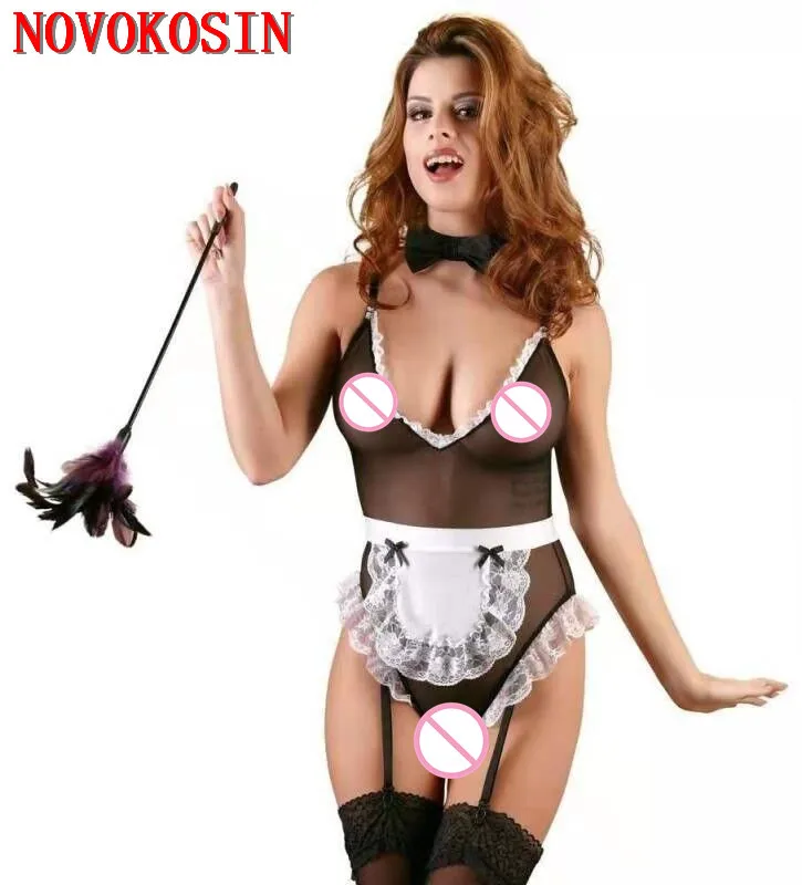 

2021 женский костюм служанки для ролевых игр с глубоким V-образным вырезом, сексуальный косплей-костюм служанки с ожерельем, семейный белый фартук, комплект трусиков