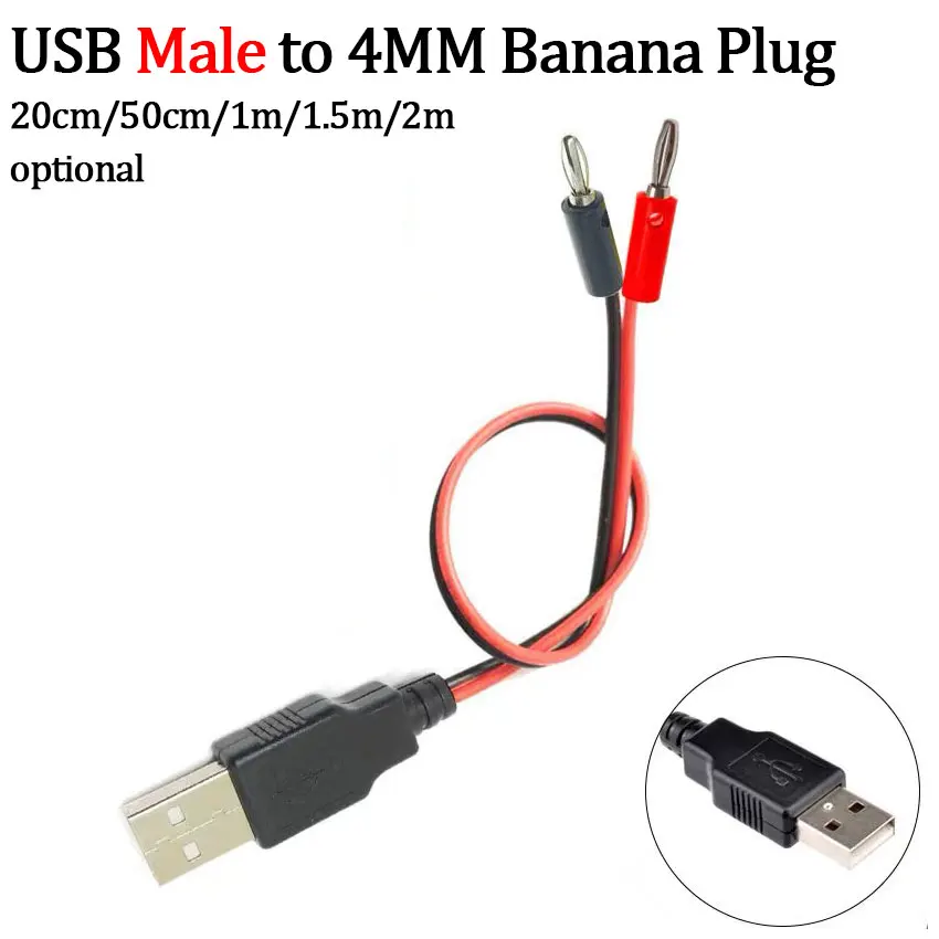 

1 шт. USB-папа/гнездо на 4 мм штекер типа «банан» тестовый провод A женский зарядный кабель USB-разъем для подключения штекера типа «банан» проводящий провод