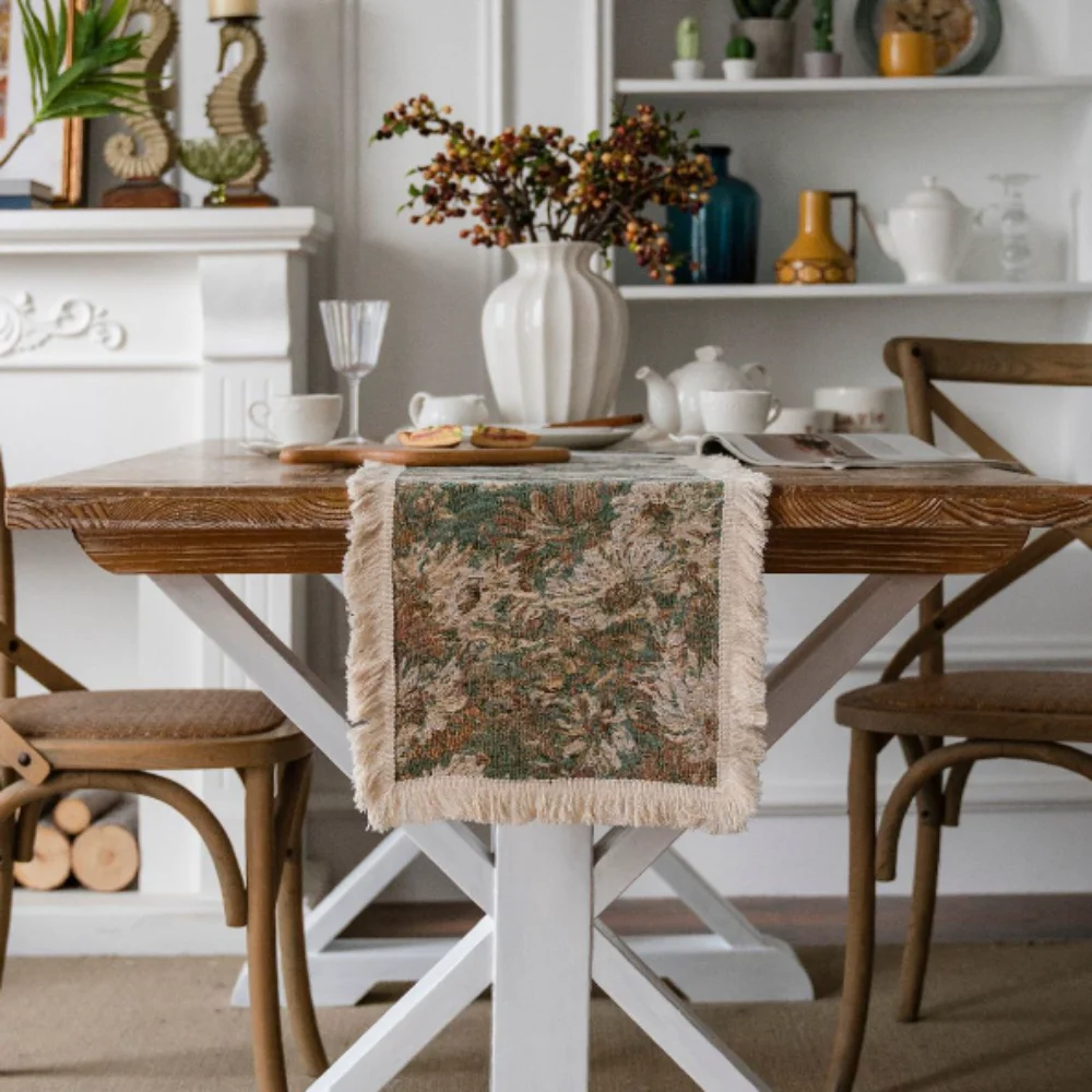 

Jacquard Rose Table Runner American Style Tassel Table Runner Tablecloth For Table Decoration Party Decoration Cloth Wedding