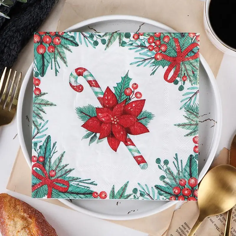 

20pcs Christmas Paper Napkins Flower Merry Christmas Decorations for Home Christmas Holiday Party Supplies Table Accessories