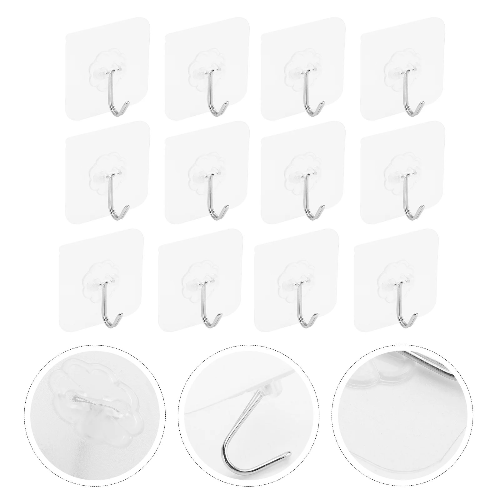 

12pcs Wall Hooks Transparent Heavy Duty Reusable Hangers Towel Hooks for Bathroom Kitchen