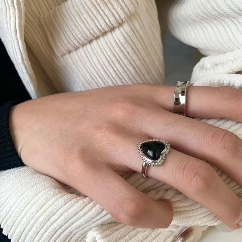 Большая черная полимерная форма винтажные кольца на палец в форме сердца для