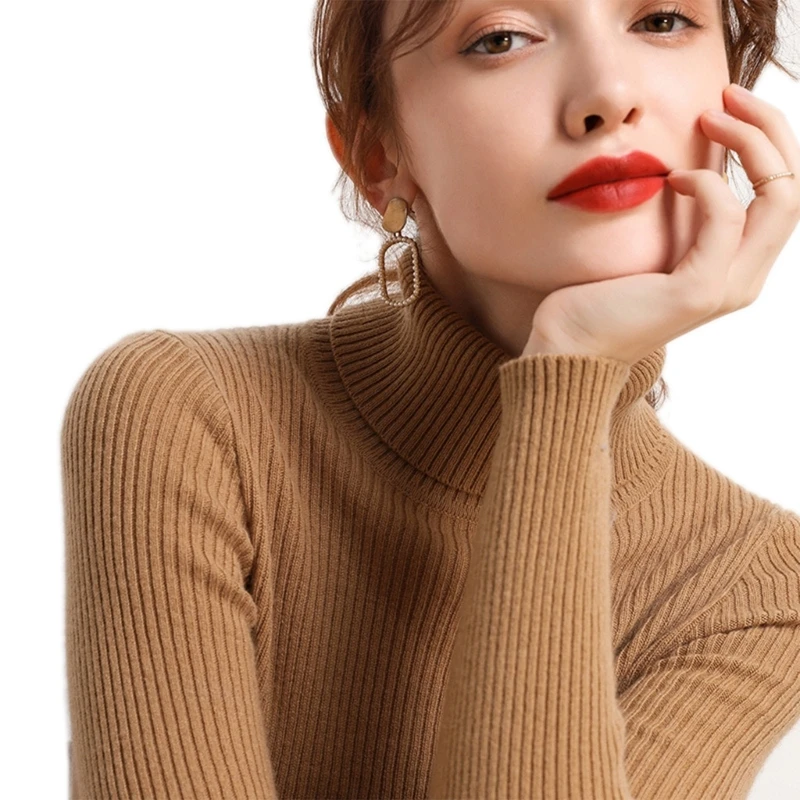 

Женский облегающий свитер-водолазка с длинным рукавом, плотный теплый вязаный однотонный базовый пуловер в рубчик, джемпер, Топ