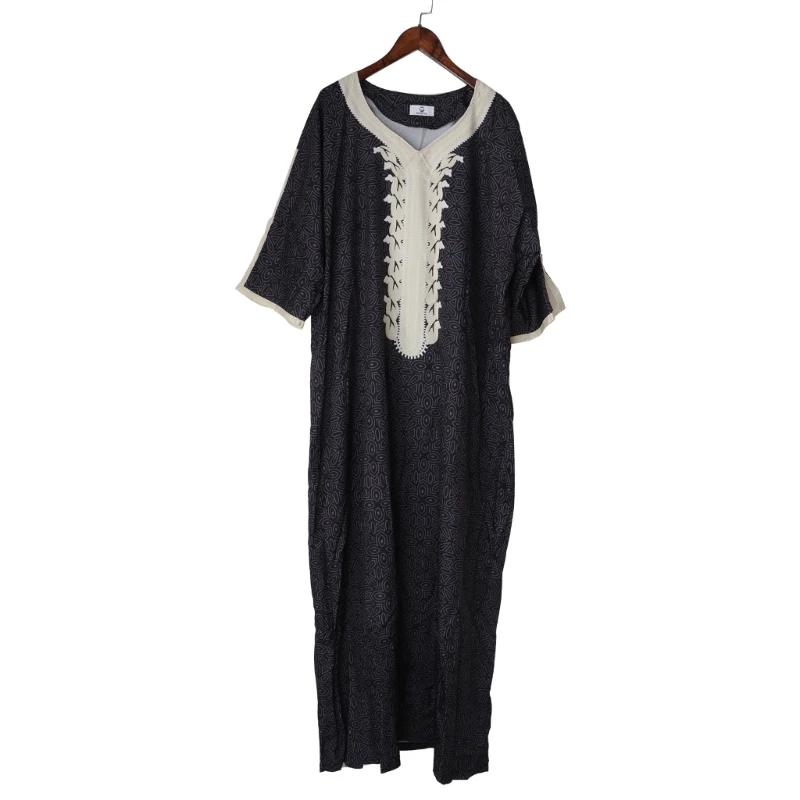 

Мусульманские платья для мужчин, с длинным рукавом, печать Дубай, рубашка, кафтан, халат, платье, прямая, для отдыха, гоночный стиль, одежда