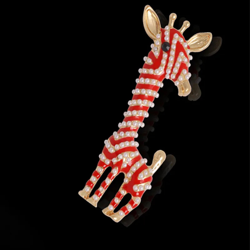

Corsage Fashion Drip Oil Alloy Enamel Pearl Giraffe Animal Brooch Pin Accessories