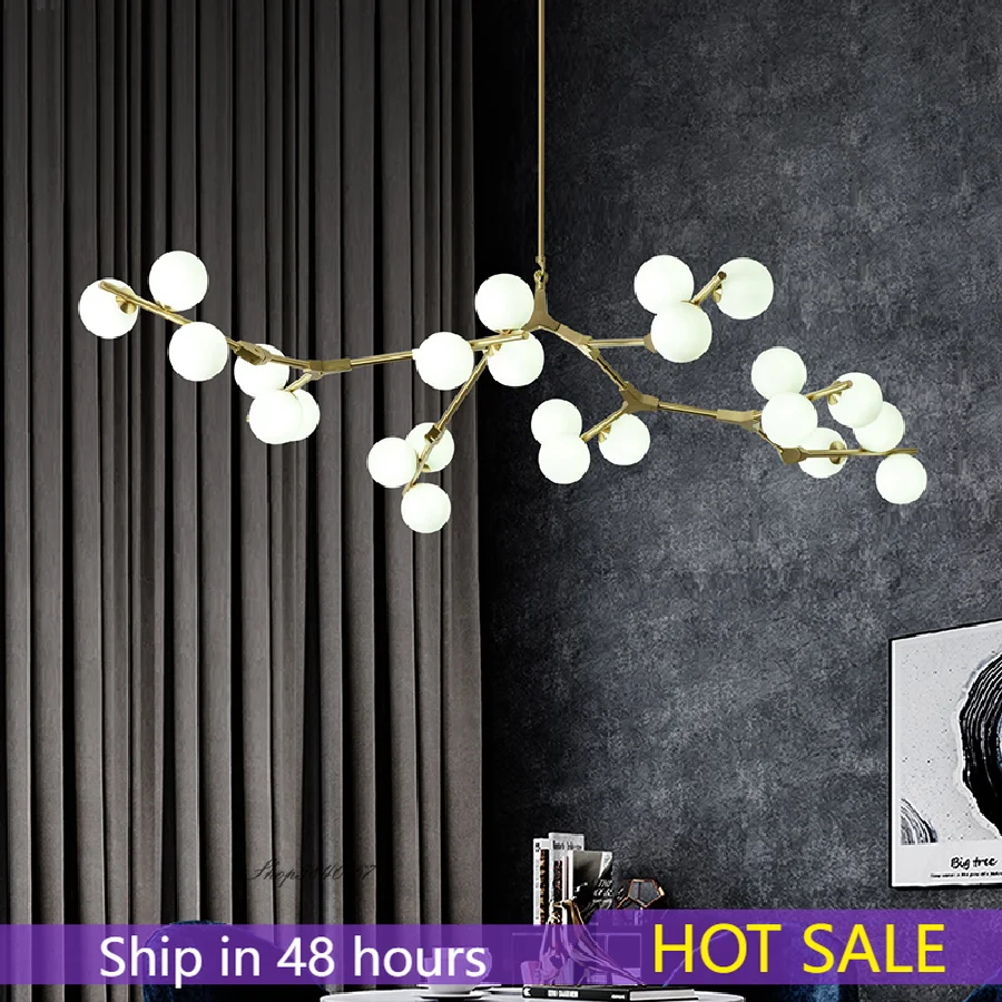 

Modo LED Chandelier Black Gold Branches Milky White Glass Ball Ceiling Chandeliers Living Dining Room Bedroom Lighting Lustre