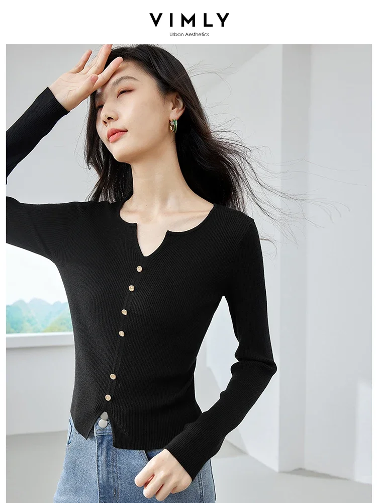 Элегантный пуловер Vimly с V-образным вырезом Короткие вязаные свитера для женщин