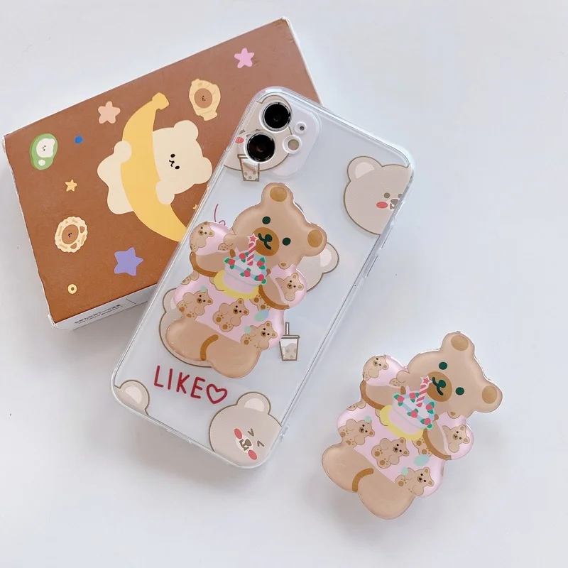 

Симпатичный мультяшный корейский Медведь собака кошка держатель для телефона Tok несимметричная Складная подставка для телефона кольцо дер...