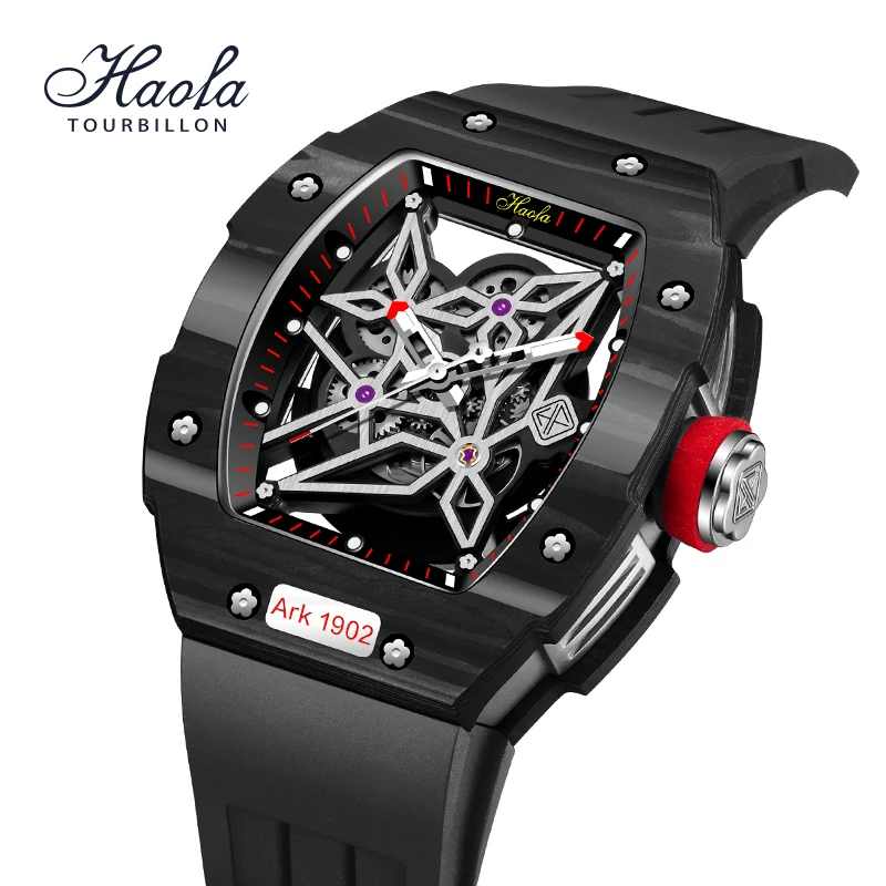 

HAOFA Skeleton Automatic Mechanical Sapphire Watch For Men Carbon Fiber Case Hollow Movement Watches Mens 2021 montre homme luxe
