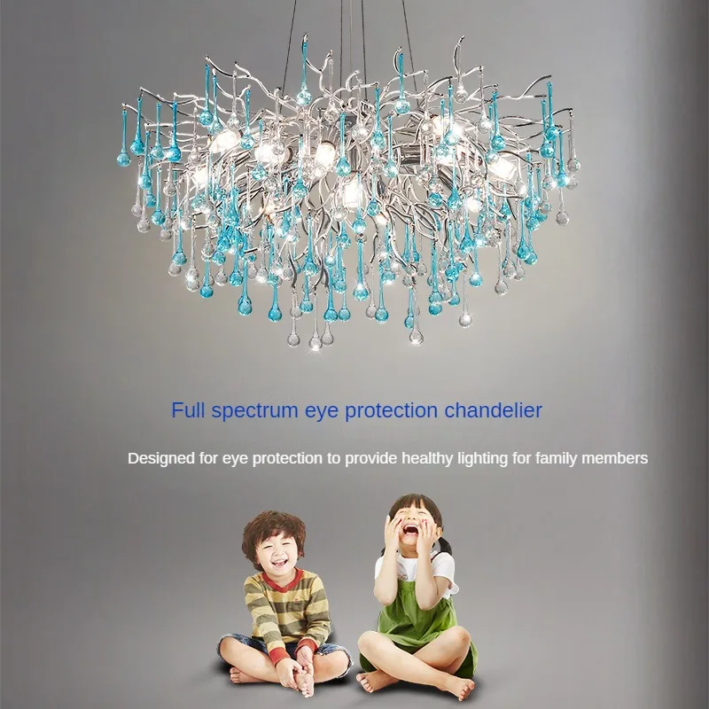 

Modern LED Blue Water Droplets Ceiling Chandelier Luxury Villa Hanging Lamp Atmosphere High-end Living Dining Room Pendant Light