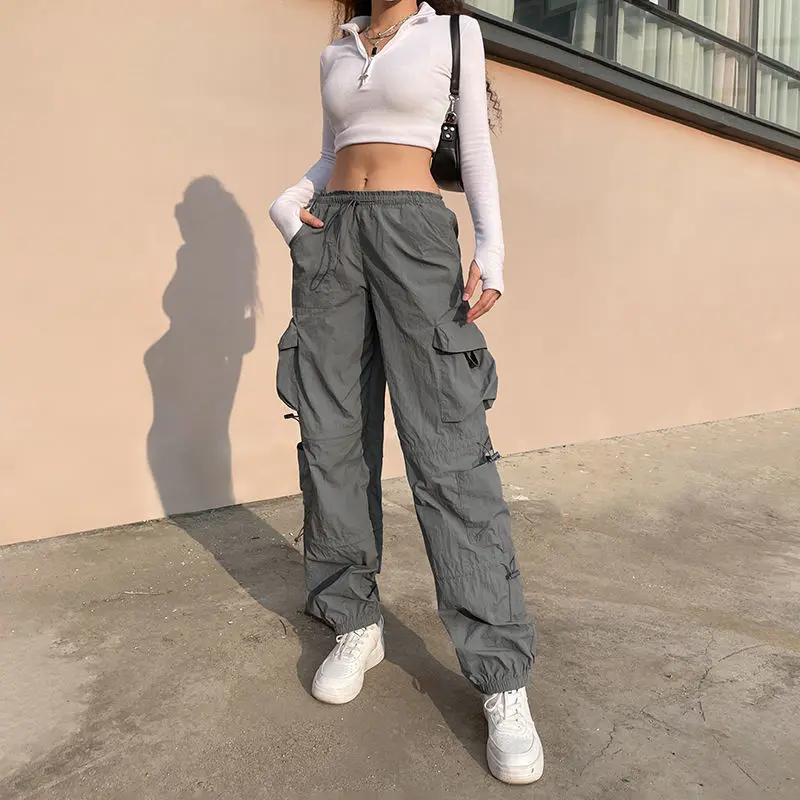 

y2k Cargo Bigb Pockets Pants Ruched Thin Trousers Baggy Casual Streetwear Sweatpants Women Korean Harajuku Joggers 90s Vintage