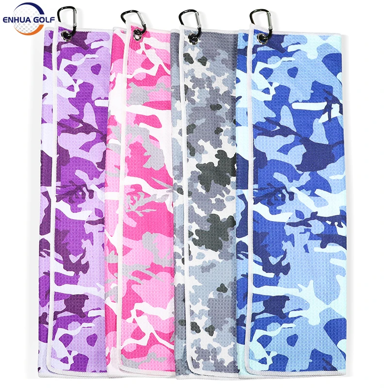 Golf Towel for Golf Bags With Clip, Microfiber Waffle Pattern Golf Towel,Tri-fold Golf Towel, Blue, Pink and Gray,Purple