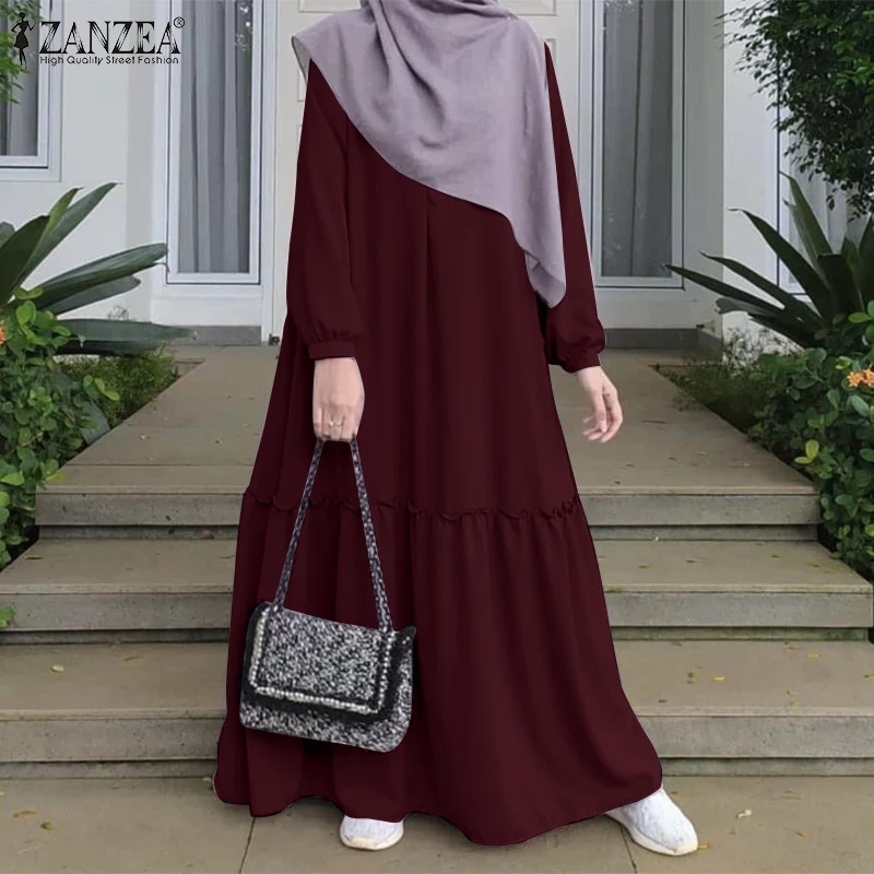 Женское длинное платье ZANZEA, Элегантное повседневное свободное мусульманское платье с длинными рукавами, модное платье-хиджаб из Турции в Д...