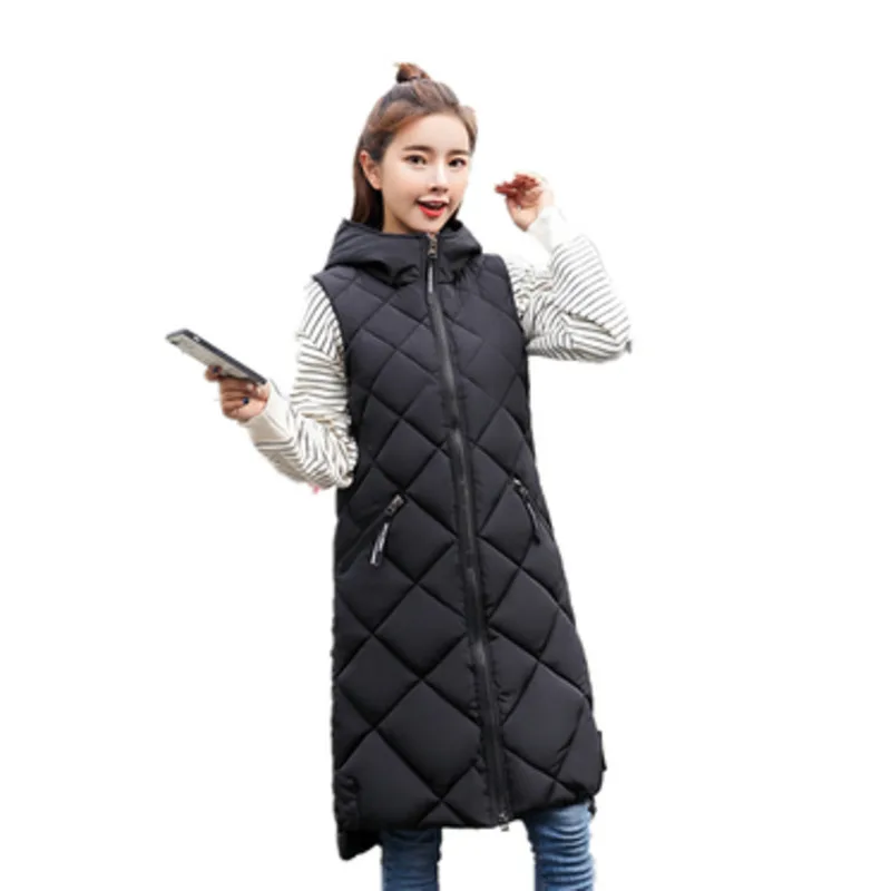 Women's Sleeveless Vest Long Down Jacket Solid Korea Hooded Padded Vests Loose Females 2022 Ladies Fashion Casual Winter Coat images - 6