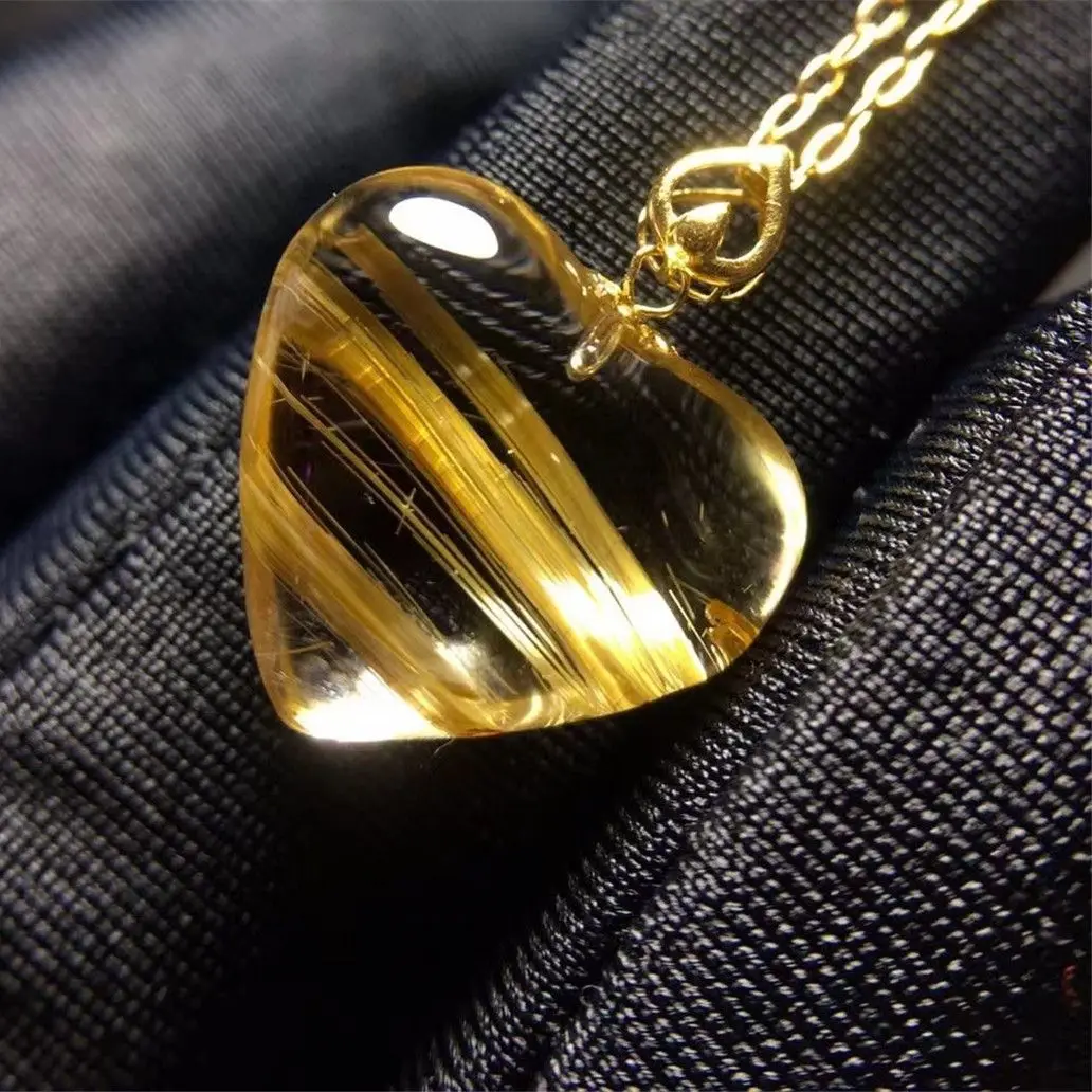 

Top Natural Gold Rutilated Quartz Pendant 18K Gold For Woman Lady Man 14x12x7mm Beads Beauty Gemstone Crystal Jewelry AAAAA