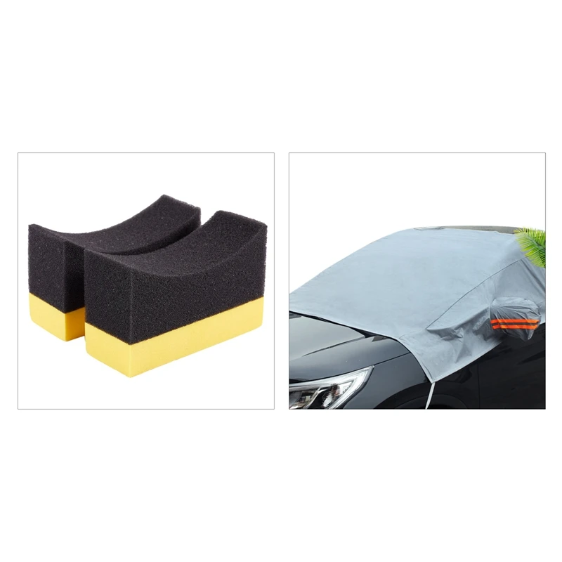 

2X Contoured Auto Wheels Brush Sponge Tools Applicator Special For Tire Hub Cleaning Dressing Waxing Yellow+Black & 1X Car Winds
