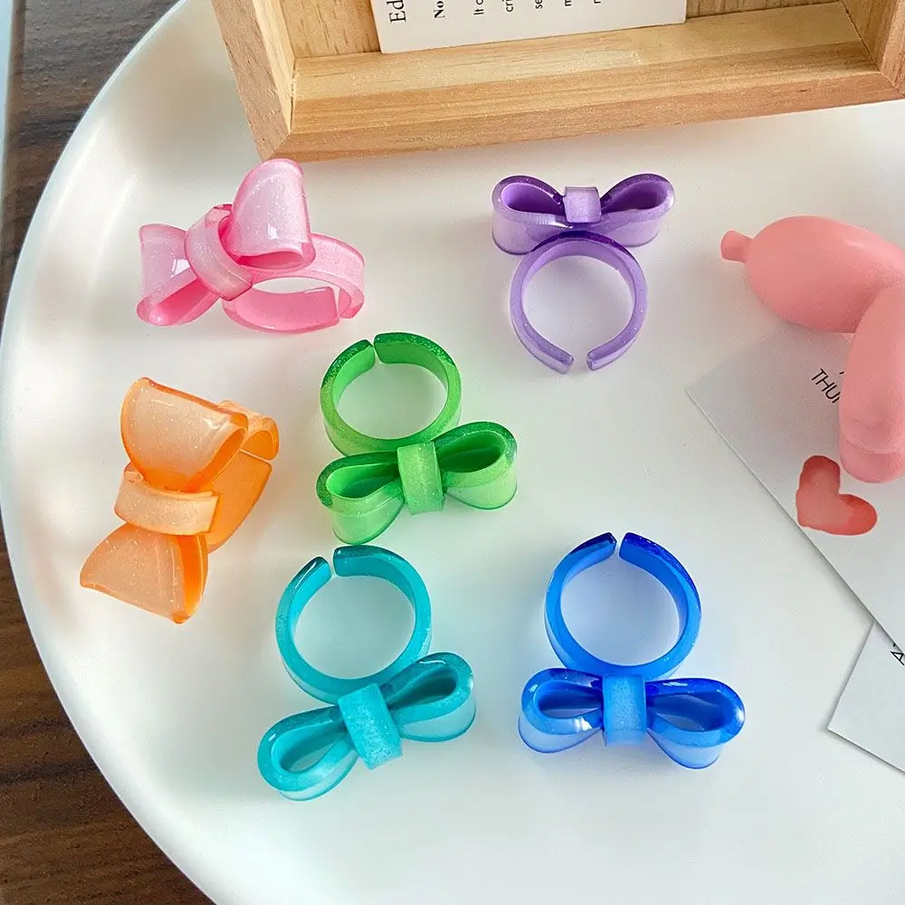 

Cool Simple Resin Open Ring Girls Jelly Color Fashion Jewelry Korean Style Ring Finger Ring Bow Ring
