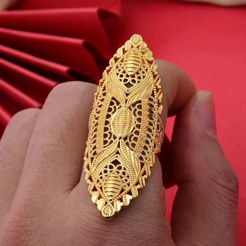 Big Dubai Gold Color Rings For Women Wedding Jewellery  Women's Ring For Girls Bridal Wife Gifts African Dubai French