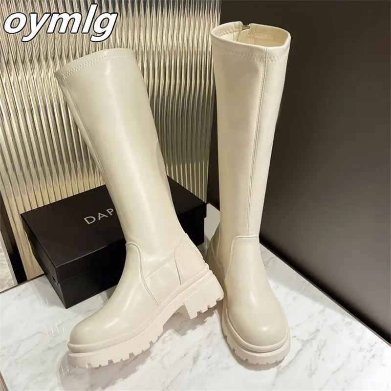 Autumn and winter new high boots women's round toe thick bottom but knee boots small elastic thin boots