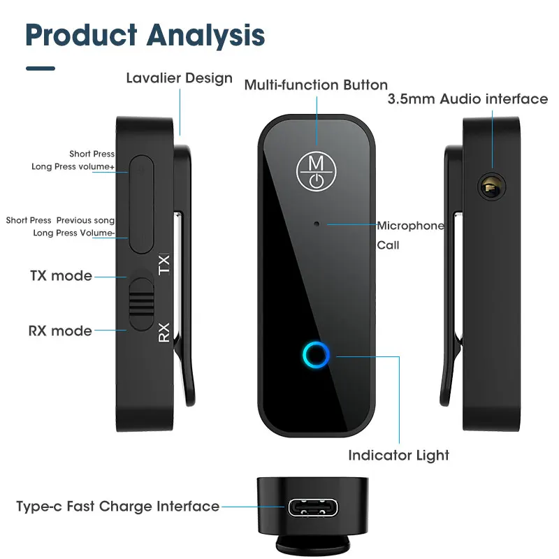 Bluetooth 5.1 Audio Transmitter Receiver 3.5mm Jack HiFi Music Wireless Adapter Handsfree Car Kit For TV Headphone Speaker |