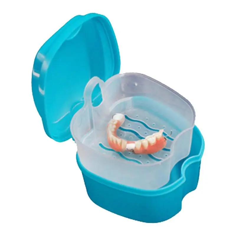 

Portable Denture Storage Box Small Denture Box Container Dental Tooth Storage Bath Case With Strainer Denture Cleaning Box