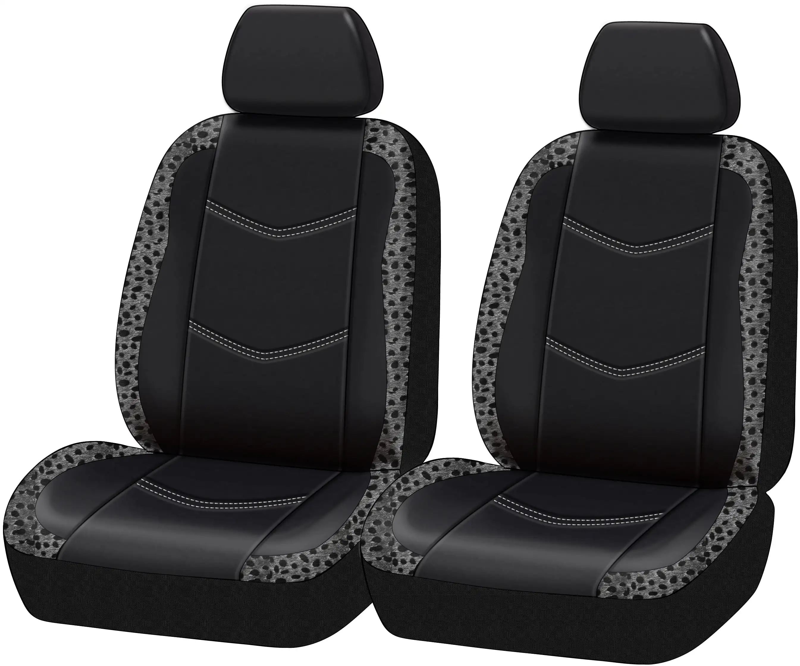 

Grey Leopard Faux Leather Car Seat Covers, Set of 2, YT040