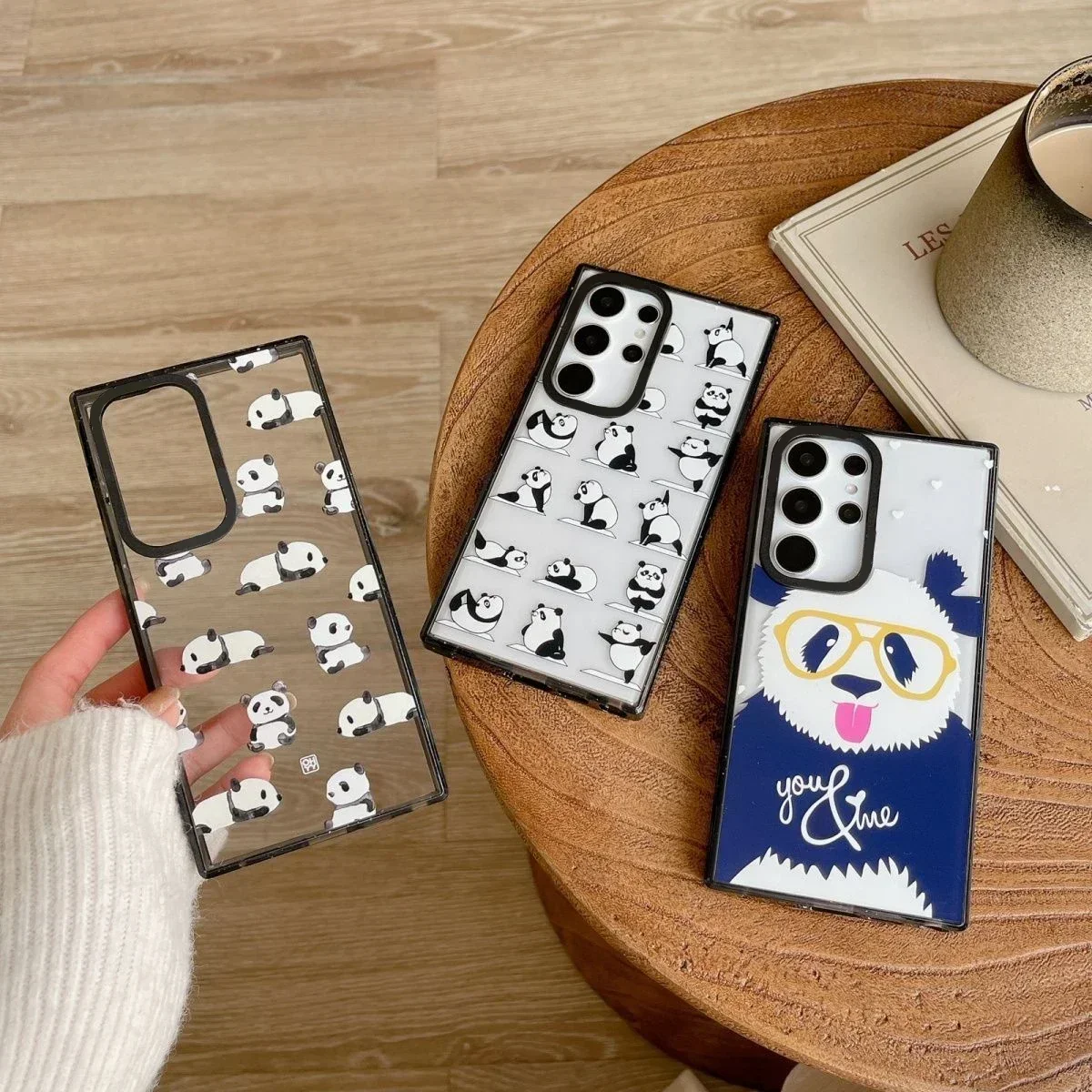 Черный акриловый чехол с пандой для Samsung Galaxy S22 S23 S24 Ultra + Plus защитный