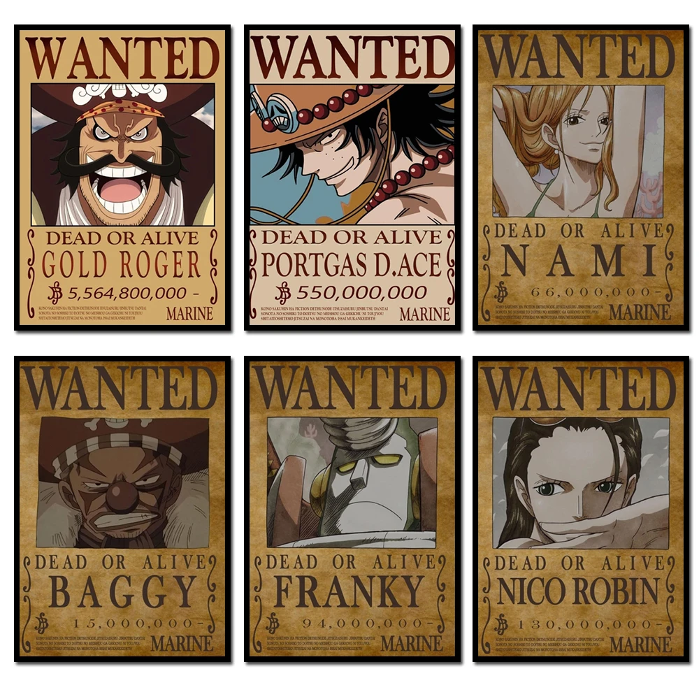 

New Anime One Piece Bounty Wanted Posters 4 Emperors Kid Action Figures Vintage Living Room Wall Decoration Stickers Poster Toys