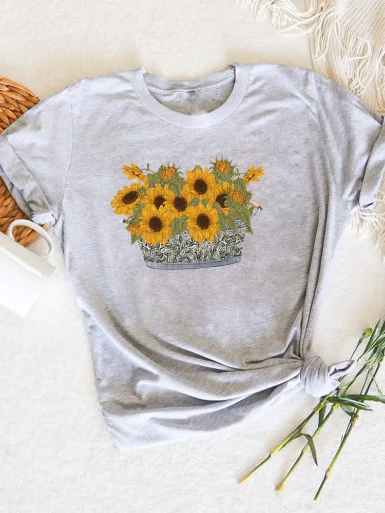 

Summer Short Sleeve Printed Clothes Women Clothing Sunflower Vintage Style Trend Female Fashion Casual Tee T Graphic T-shirts