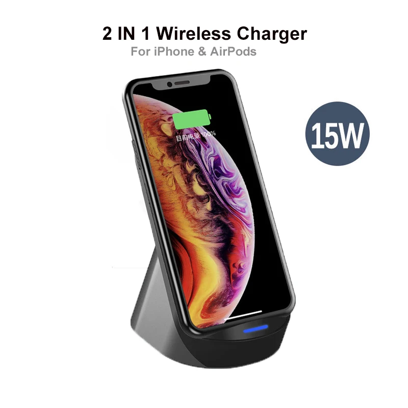 

Беспроводное зарядное устройство 2 в 1 для iPhone 13 12 11 Pro Max Mini 8 X Xs AirPods 2 3 Pro iWatch 4 5 6 15 Вт, подставка-держатель для быстрой зарядки