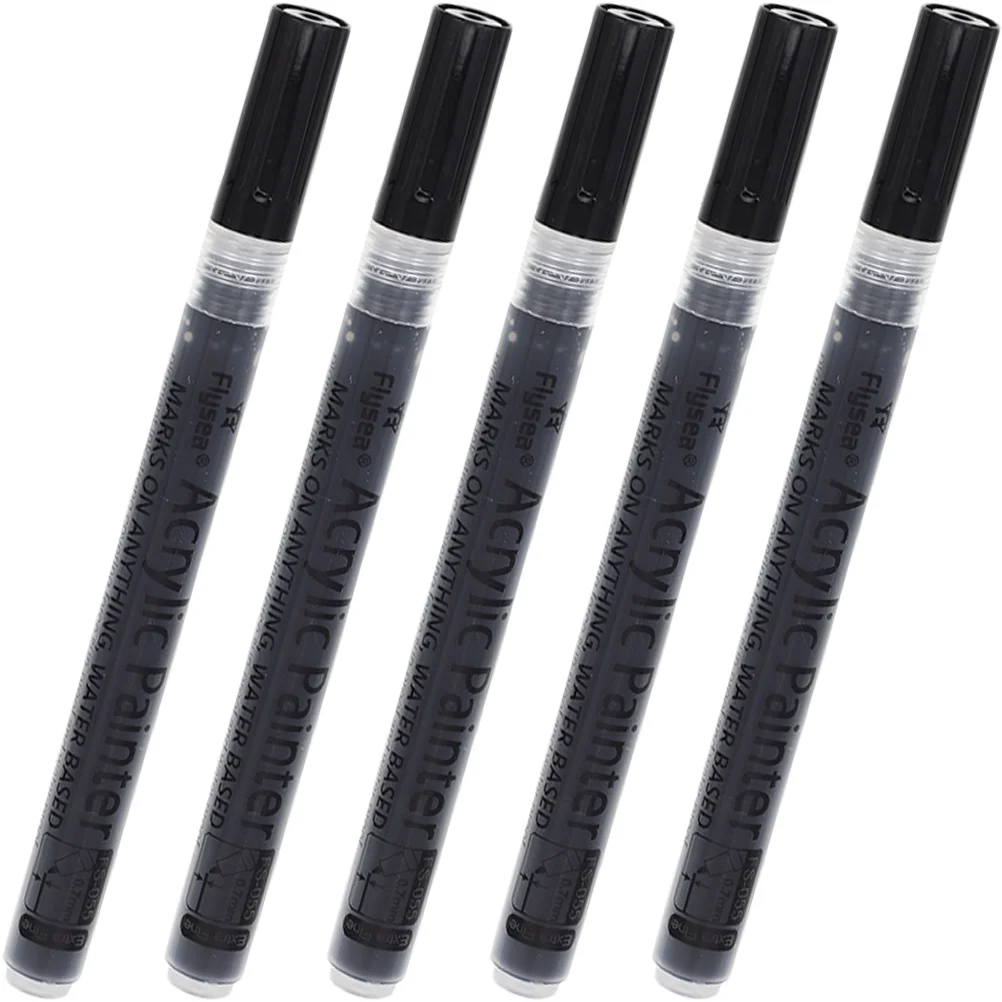 

5 Pcs Acrylic Markers Paint Pen Black Wood Crafts Graffiti Pens Fine Tip Color Brush