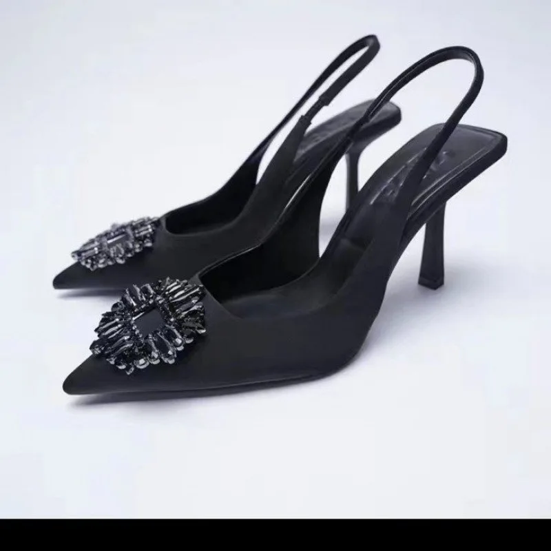 

Женские босоножки на высоком каблуке, черные или бежевые удобные туфли на высоком каблуке-шпильке, подходящие ко всему, большие размеры, 2023