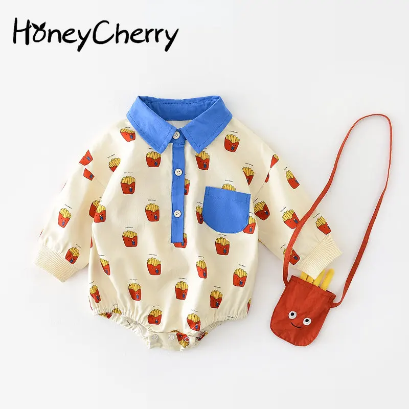 

Весенние детские боди с рисунком из мультфильма HoneyCherry, модные боди с отворотами, сумка, одежда для новорожденных