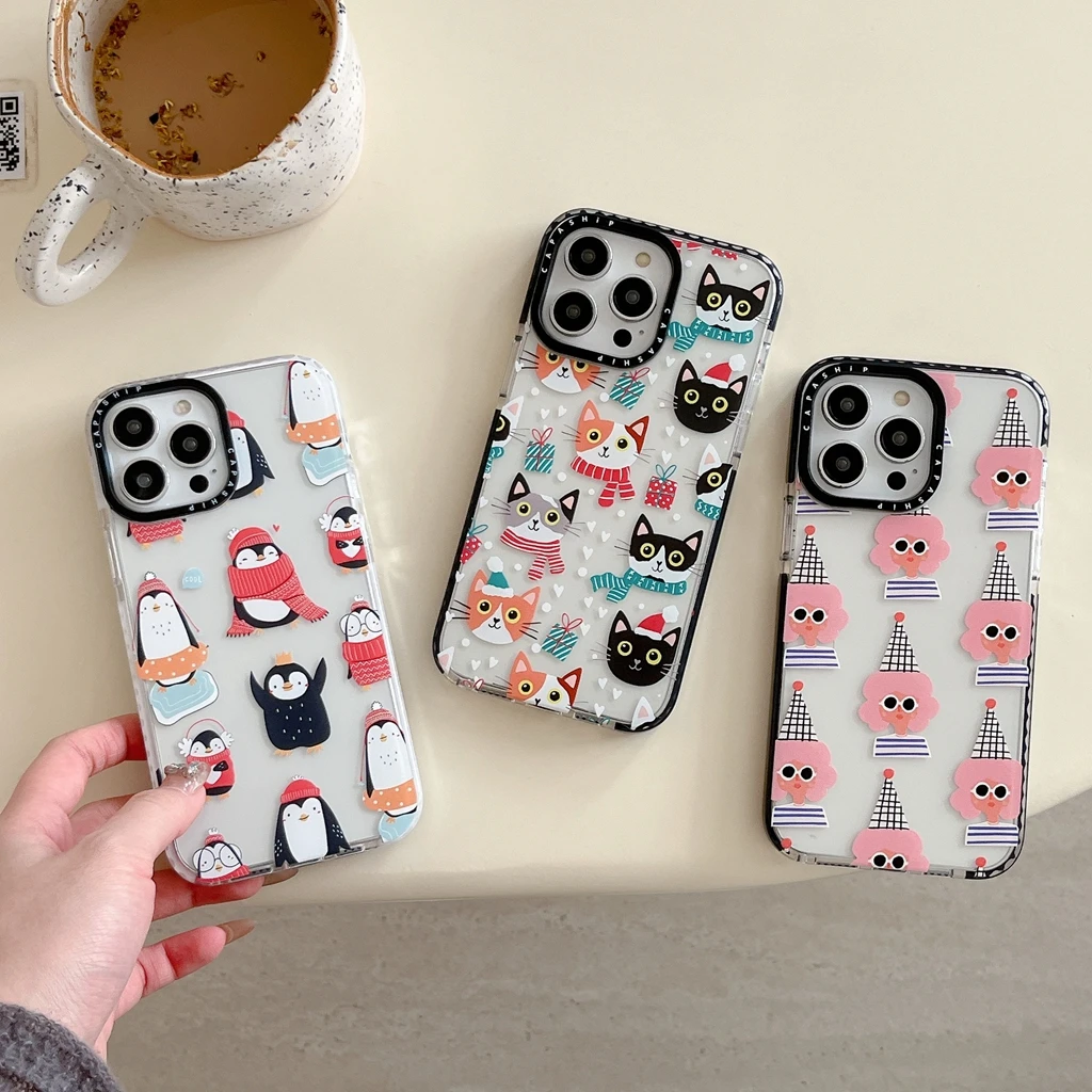 Милый полноэкранный зимний чехол для телефона с изображением кота и пингвина iPhone