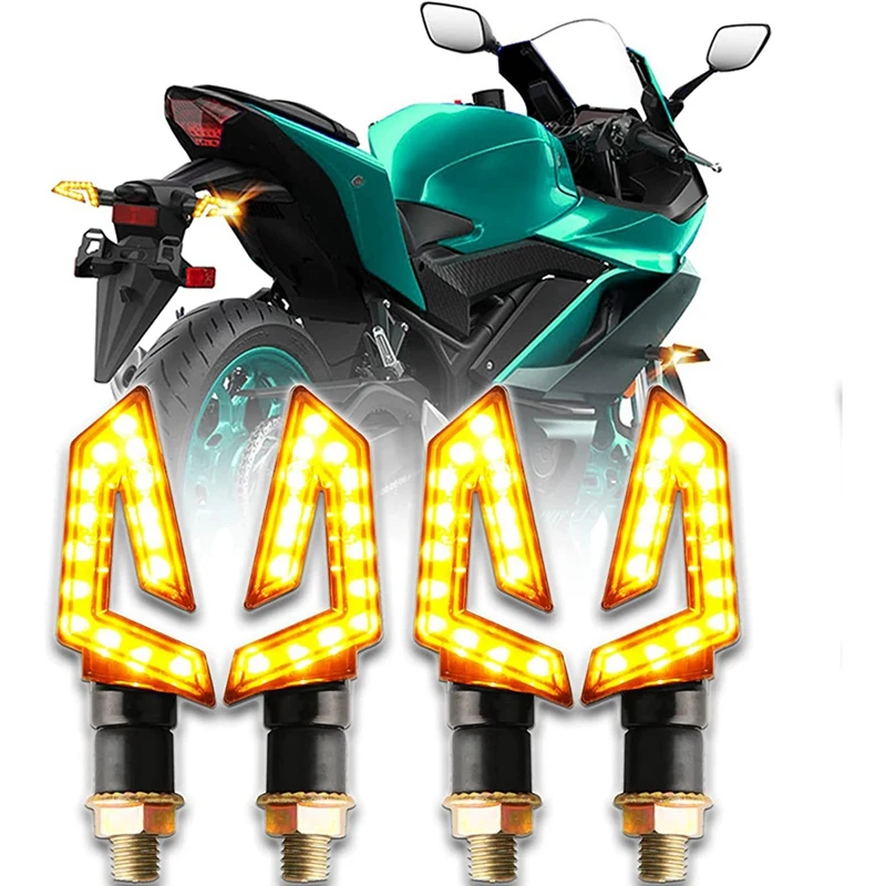 

4PCS Arrow Motorcycle Turn Signals Indicators Amber Lamp For Motorbike Scooter Quad Cruiser