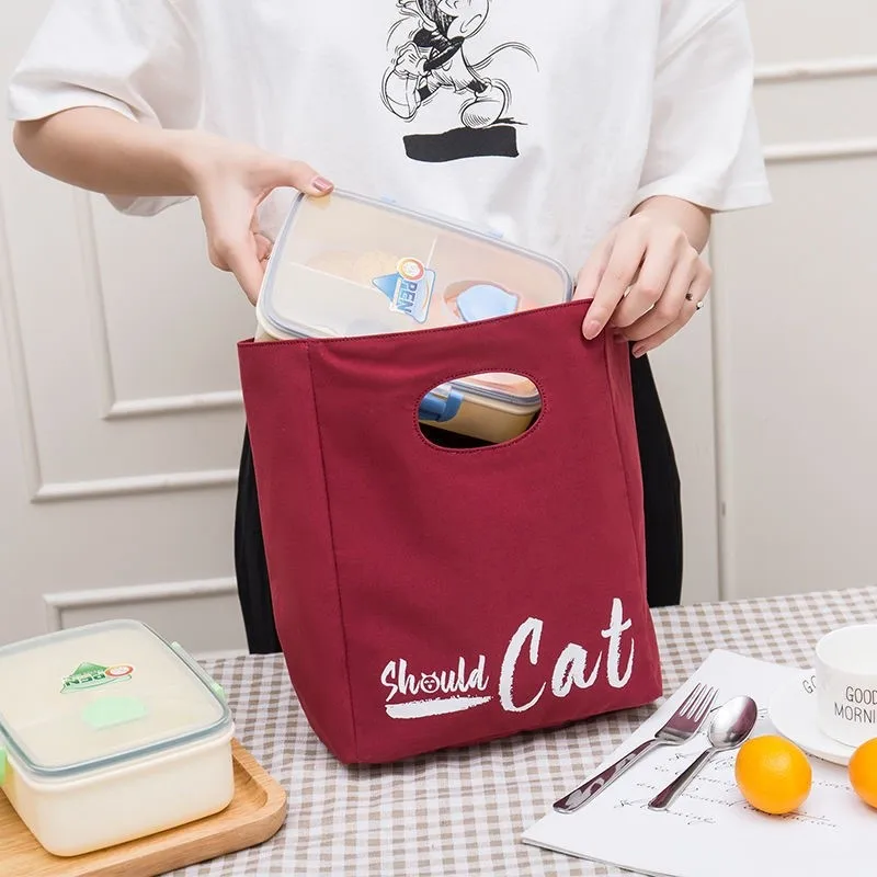 

Japanese-style Simple Canvas Lunch Box Handbag Aluminum Foil Thickened Insulation Bag Office Worker With Rice Bento Bag Student