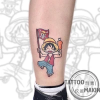 2 pieces japanese anime luffy color cartoon cute arm calf female male waterproof lasting tattoo stickers