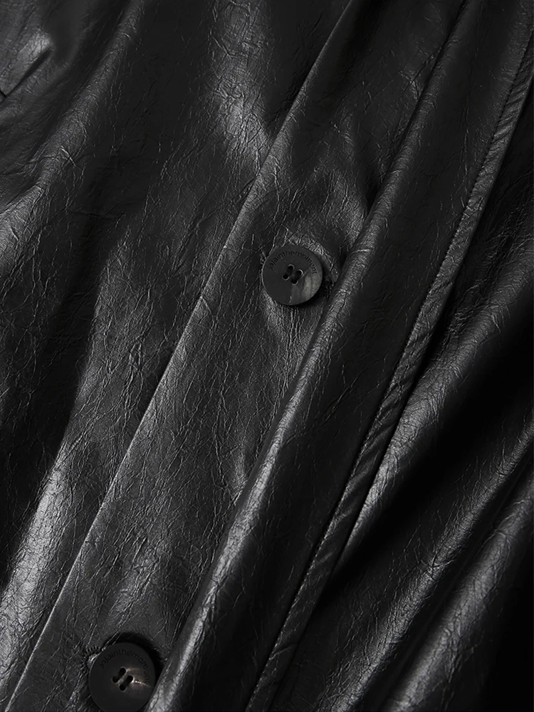 Lautaro Осень Длинный Оверсайз Светло-Зеленый Pu Кожаный Тренч Для Женщин с Рукавом