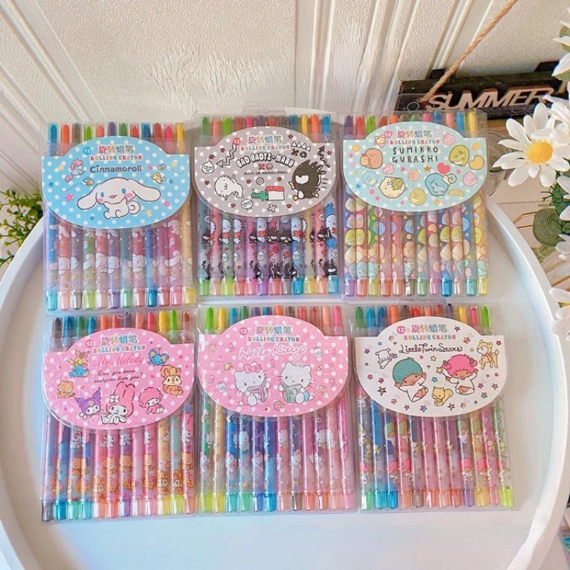 

Sanrio Crayon Anime Cartoon Kuromi Mymelody Color Pens 12 Pieces Kawaii Pens Kids Toy Drawing Brush Coloring Pen Christmas Gift