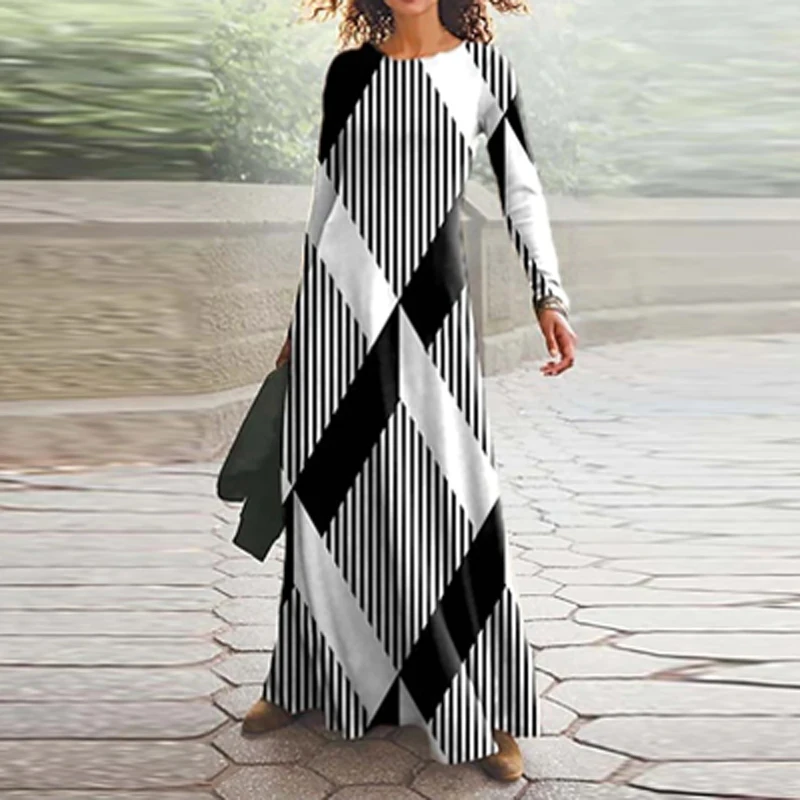 

Spring Fall Maple Leaf Print Boho Long Dress Women Elegant O Neck Maxi Party Dress Fashion Long Sleeve Vintage Pullovers Dresses