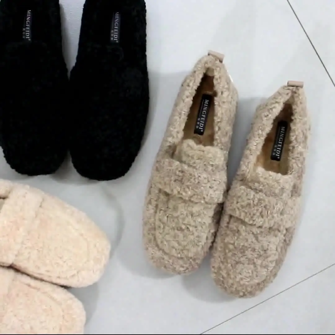 

Туфли женские без шнуровки, повседневная обувь, квадратный носок, меховые лоферы, Мокасины, платье без застежки, ПУ цветочный принт, большие ...