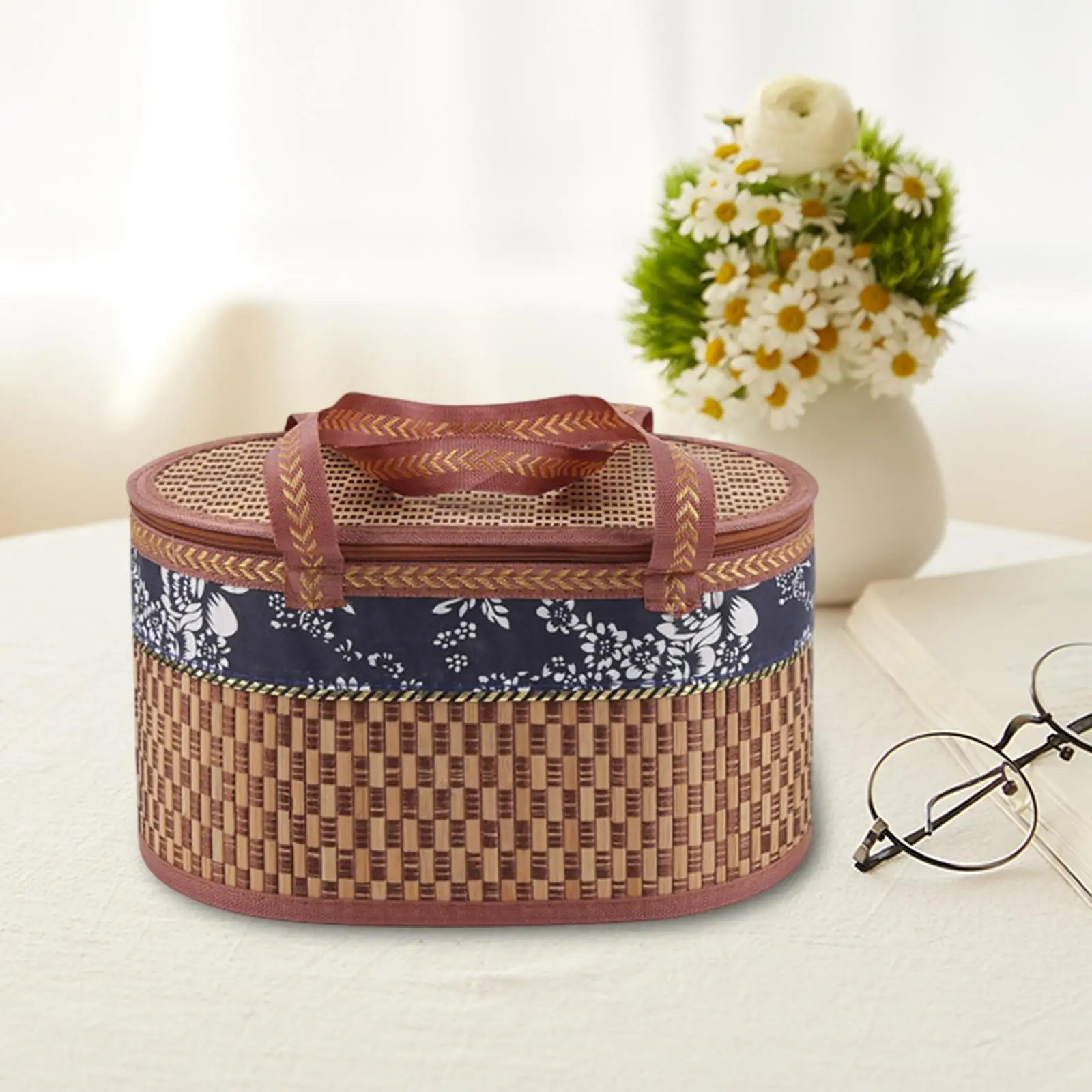 

Складная Плетеная Бамбуковая Корзина Для Хранения 11,8x7,8x6,3 Дюйма, Легкая, Универсальная, В Деревенском Стиле