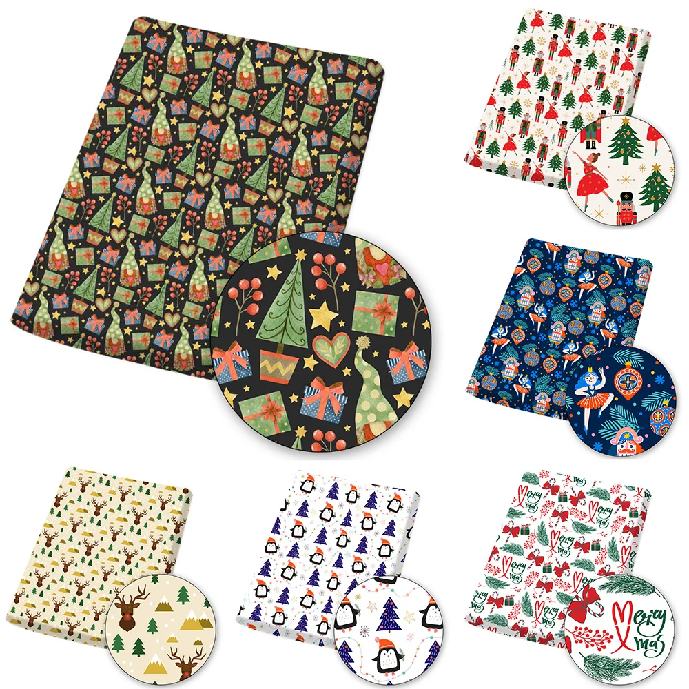 

IBOWS Christmas Polyester Fabric By The Yard Abstract Christmas Tree Printed Cloth DIY Crafts Supplies 45x145cm 80g 1pc